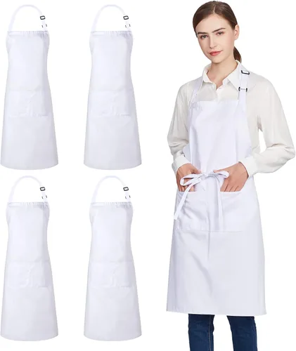 Vista 13 de Jubatus Paquete de 2 delantales 100% algodón con 2 bolsillos para cocinar, cocinero, delantal ajustable para mujeres y hombres, color beige