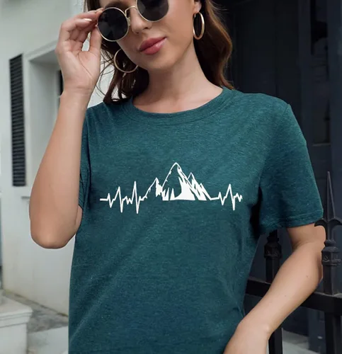 Vista 4 de Camiseta de manga corta con estampado de corazón para mujer, camiseta con estampado de corazón y estampado de corazón