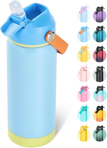 Vista 18 de Fijinhom Botella de agua aislada de acero inoxidable de 18 oz, de boca ancha, de doble pared, con vacío, con pajita de silicona, a prueba de sudor