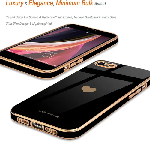 Vista 4 de Teageo Funda para iPhone SE 2022, SE 2020, iPhone 7, iPhone 8, funda para teléfono para mujeres y niñas, lindo corazón de amor, chapado brillante