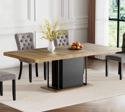 Vista 48 de Mesa de comedor extensible de 78.74 pulgadas para 6 8 y 10 pulgadas, moderna mesa de comedor extensible de granja con base de doble pedestal, mesa