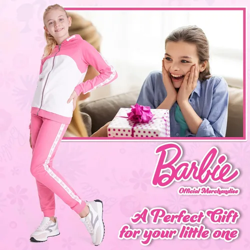 Vista 6 de Barbie Conjunto deportivo para niñas, sudadera con capucha y pantalones deportivos para niñas