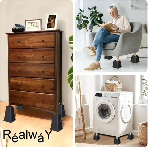 Vista 9 de RÉALWÁY - Paquete de 8 elevadores de muebles de cama, 3, 5, 8 pulgadas, combinación 3 en 1, resistentes para sofá, marco de cama, armario de mesa