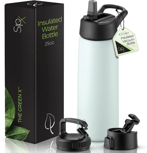Vista 46 de SIPX™ Botella de Agua Aislada de 18 oz con 3 Tapas – Acero Inoxidable a Prueba de Fugas, Triple Aislamiento – Frío 24 Horas/Caliente 12 Horas
