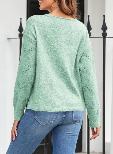 Vista 5 de EVALESS Suéter de ganchillo para mujer, suéter de manga larga con huecos, trajes de otoño a la moda 2024