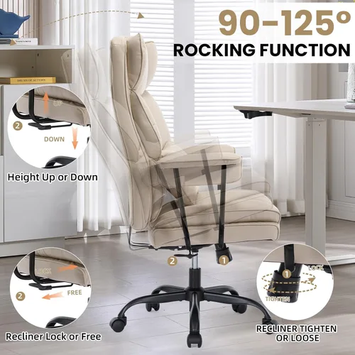 Vista 9 de Big and Tall Office Chair 500LBS Heavy Duty Executive Office Chair PU Leather Computer Gaming Chair with Lumbar Support(Beige)