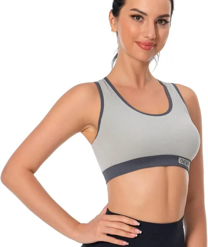 Vista 3 de DEVECCO Racerback Sports Bras for Women Medium Support Wireless Padded Full Coverage Workout Bra 4 Pack