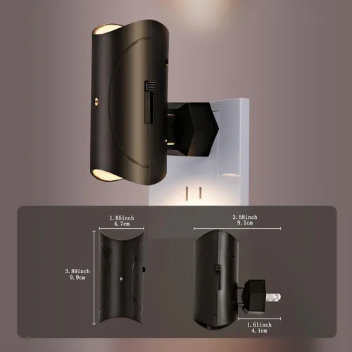 Vista 6 de Luz nocturna, paquete de 2 luces LED de noche enchufables a la pared, blanco suave 3000K, 0-100LM brillo ajustable luz nocturna para pasillo