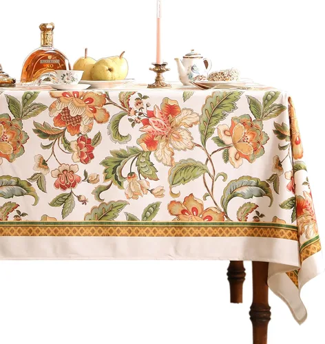 Vista 27 de [Usado] patdrea Mantel largo de lino de diseño verde para mesa rectangular, mantel vintage transpirable con patrón de frutas amarillas, funda