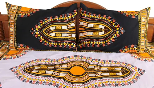 Vista 2 de Fundas de almohada en African Dashiki Art 100% algodón tejido Batik estampados, juego de 2 fundas, negro amarillo