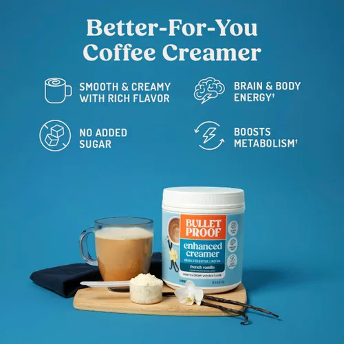 Vista 3 de Crema de Café Bulletproof Vainilla Francesa, 14.8 Onzas, Crema de Café Keto con Aceite MCT y Mantequilla Alimentada con Hierba Apoya la función