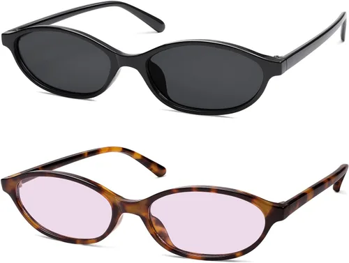 Vista 17 de Gafas de sol retro ovaladas de ojo de gato para mujer, Y2k, gafas de sol estrechas de moda, gafas de sol de diseñador AR82253