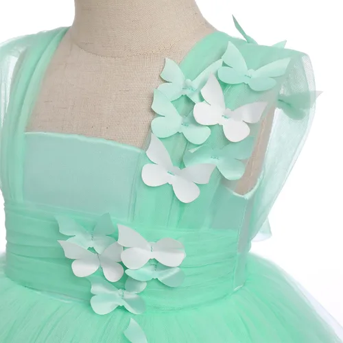 Vista 4 de Vestido de tutú con lentejuelas y lazo alto y bajo, vestido de pétalos de encaje, princesa, concurso, boda, fiesta de cumpleaños, vestido formal