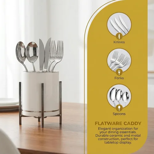 Vista 3 de Organizador de cerámica para cubiertos, soporte redondo para utensilios, soporte para utensilios de cocina para encimera, taza de cerámica con borde