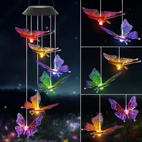 Vista 12 de Carillones de viento solares para exteriores, carillones de viento conmemorativos de 37 pulgadas, regalos para mamá y abuela, 6 tubos LED que