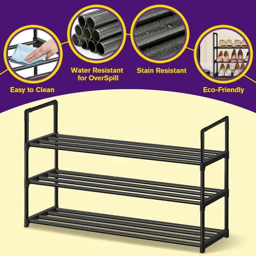 Vista 5 de Zapatero – Organizador de zapatos de metal – Estante apilable de almacenamiento de zapatos para entrada, armario, baño 11.8 in de profundidad x 36.2
