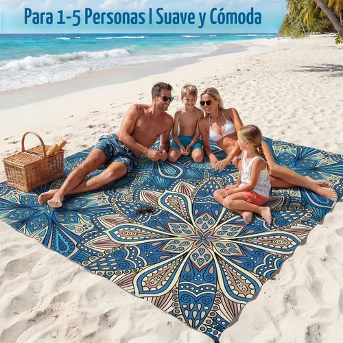 Vista 4 de Famstar Manta de playa de gran tamaño extra grande 78 x 81 pulgadas/10 x 9 pies, manta de playa impermeable a prueba de arena para 2-8 adultos Boha
