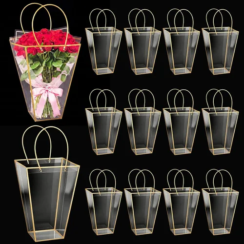 Vista 20 de Yexiya 12 bolsas florales grandes transparentes para ramo de flores a granel con asa transparente para regalo de boda, regalo de boda, regalo