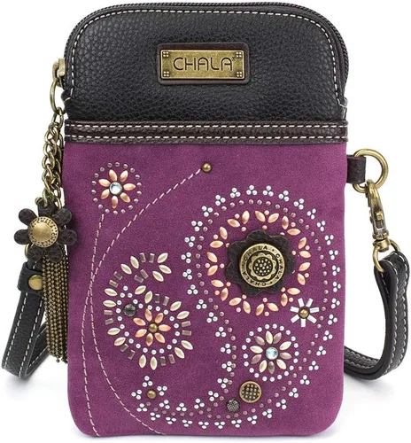 Vista 7 de CHALA Dazzled Cell Phone Crossbody Purse-Women PU Leather Multicolor Handbag with Adjustable Strap Marrón oscuro bohemio