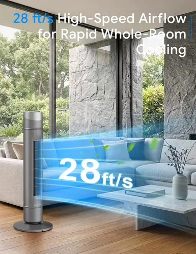 Vista 40 de ZAFRO Ventilador de torre inteligente para dormitorio, ventilador de torre oscilante de 120°, 28 pies/s de alta velocidad, 12 velocidades, 4 modos