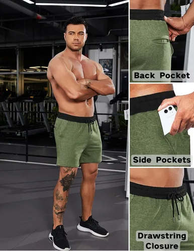 Vista 4 de COOFANDY Pantalones cortos deportivos para hombre, gimnasio, entrenamiento, culturismo, correr, deporte, camuflaje, con bolsillos, tallas S-XXL