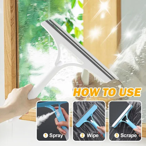 Vista 5 de 3 en 1 Rasqueta de Limpieza de Ventanas, Nueva Escobilla de Ventana 2025 con Spray para Vidrio de Ducha, Herramienta Limpiadora de Ventanas Azul
