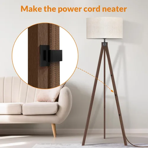 Vista 4 de Lámpara de pie de trípode LEPOWER, lámpara de pie de mediados de siglo Light-Diffusing Linen Shade, Premium Rubberwood Tripod with E26 Base