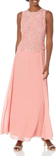 Vista 15 de J Kara Vestido largo sin mangas con cuentas y bufanda para mujer, talla grande