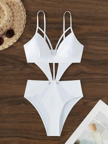 Vista 6 de MakeMeChic Traje de baño de una pieza con tiras recortadas para mujer