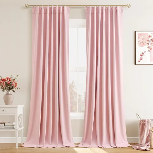 Vista 67 de Joywell - 2 cortinas de lino 100% opacas, con bolsillo para cortinero, trabilla trasera, cinta para ganchos y anillas con clip, con aislamiento