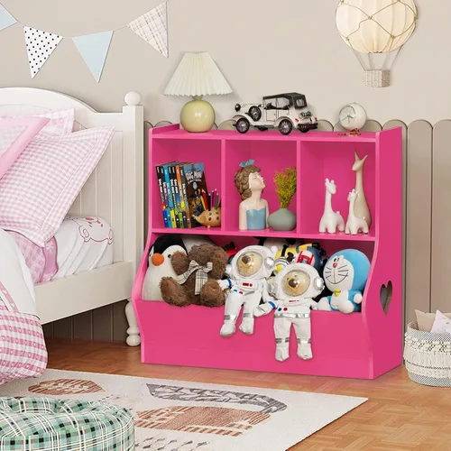 Vista 2 de Lerliuo Organizador de almacenamiento de juguetes para niños, estantería y estantería pequeña para niños, armario de almacenamiento de juguetes de 4
