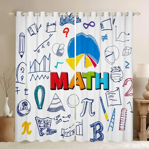 Vista 10 de Cortinas con temática científica, cortinas de ventana de fórmula científica, cortinas de dormitorio con temática matemática, cortinas de ecuación