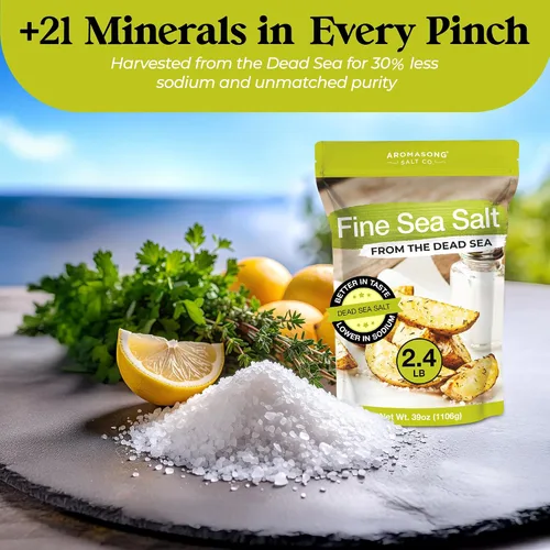 Vista 4 de Aromasong Sal marina 100% natural del mar Muerto, sal de mesa de grano fino, bolsa resellable de 2.43 libras, 100% pura y natural, sin refinar, sin