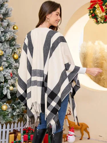 Vista 29 de Moss Rose Chal de viaje para mujer, capa tipo poncho de frente abierto para otoño e invierno