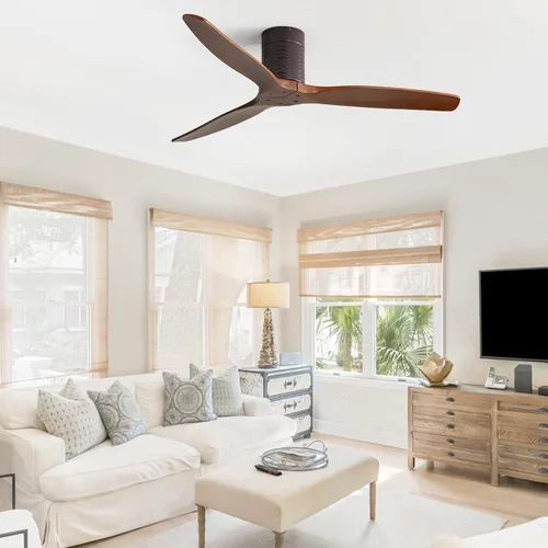 Vista 7 de Sofucor Ventilador de techo de 52 pulgadas sin luz, ventiladores de techo de madera maciza para interiores y exteriores sin luces, motor CC