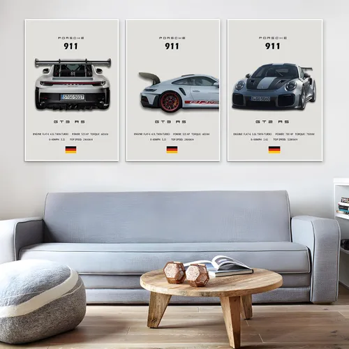 Vista 3 de VejiA Póster de automóvil en lienzo para pared, póster 911 GT Turbo para hombres, decoración estética de dormitorio (12 x 18, sin marco 2)