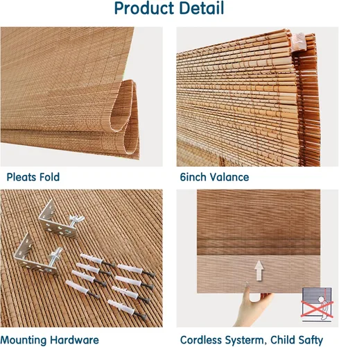 Vista 5 de LETAU Persianas romanas de madera sin cordón, sin taladro, sin herramientas, persianas romanas de bambú con filtro de luz para interiores, hogar