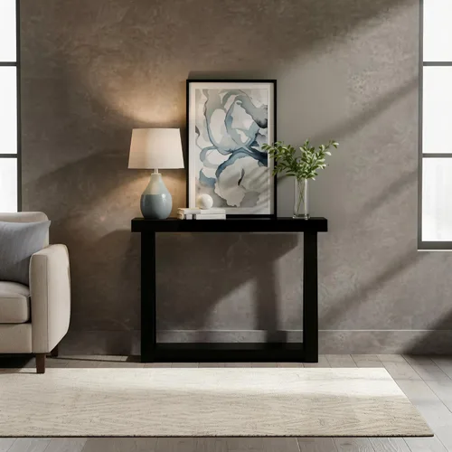 Vista 3 de Plank+Beam Mesa consola clásica con estante - 36 pulgadas, color negro