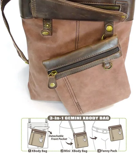 Vista 4 de CHALA GEMINI - Bolso bandolera de piel sintética para regalo con doble cremallera