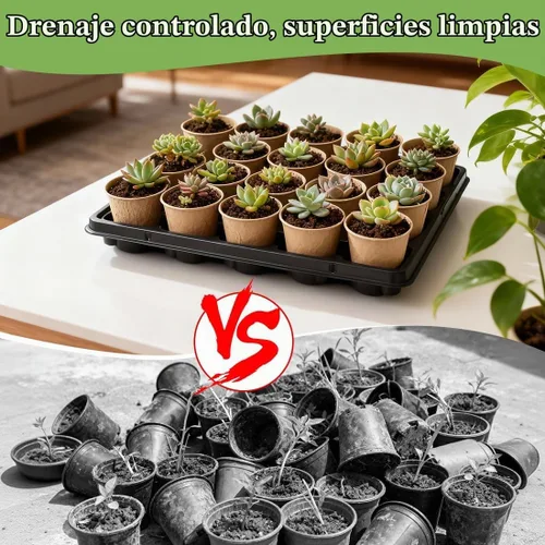 Vista 5 de RooTrimmer Macetas de turba de 3.15 pulgadas, 100 piezas con bandejas de plántulas de 20 celdas, 5 unidades, macetas biodegradables para inicio