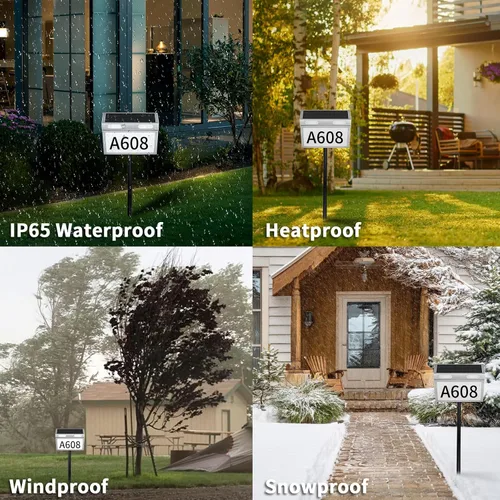 Vista 6 de Números solares de casa para exteriores con luz solar, señal de dirección de casa, impermeable, 3 modos de iluminación de color, placa de dirección