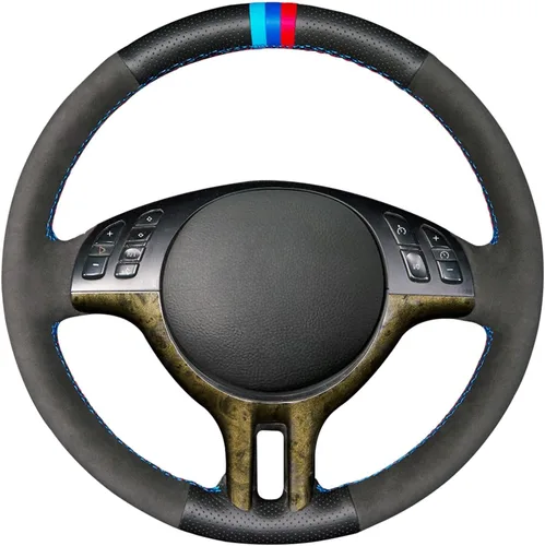 Vista 9 de MEWANT Funda de volante de cuero genuino para BMW Serie 3 E46 E46 X5 E53 DIY Protector de volante