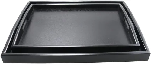 Vista 10 de DILLMAN Bandeja de servir grande rectangular de madera negra bandeja de comida bandeja de mayordomo bandeja de desayuno con asas (pequeña)