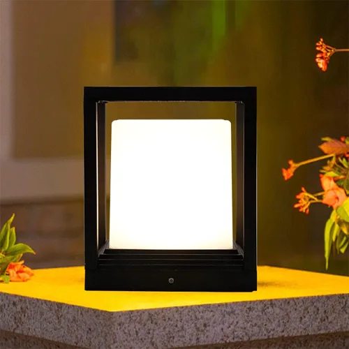 Vista 2 de Linterna de pilar negra, iluminación de cubierta de piscina, lámpara impermeable para poste de luz, luces de aluminio para exteriores con pantalla