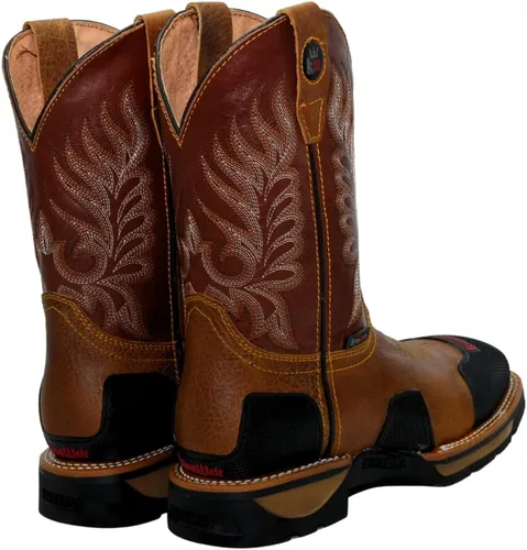 Vista 5 de King Welt Buffalo Tan - Botas de trabajo de cuero de alta calidad antideslizantes para hombre, puntera de acero, punta cuadrada, sin cordones