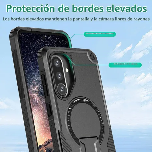 Vista 5 de ONES Funda para Samsung Galaxy A56 5G / A36 5G, grado MIL, a prueba de caídas, doble capa a prueba de golpes, bolsa de aire de esquina, soporte