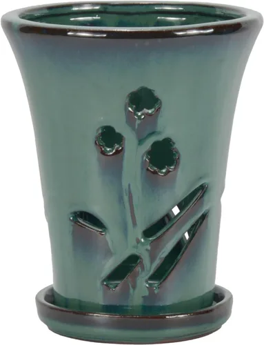 Vista 2 de W&W Orchid Pot with Holes and Saucer for Repotting, 6 x 7 Inch, Green Verde