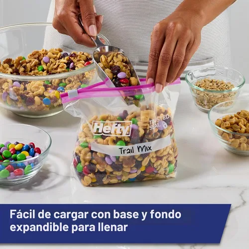 Vista 2 de Hefty - Bolsas de almacenamiento con cierre Bulk Pack, Quart Storage Bags for Food, Snacks, Toiletries, and More, Writable Label, Stand and Fill