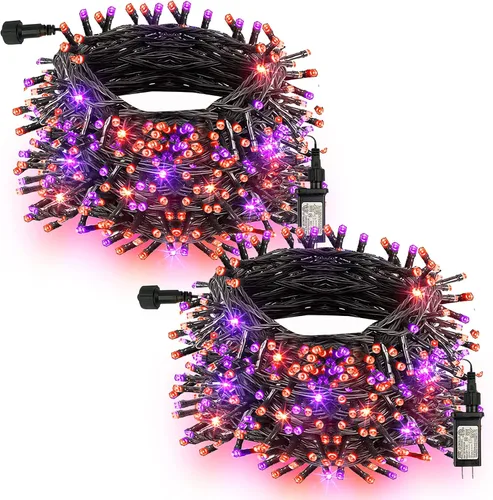 Vista 22 de TW SHINE - Luces de Navidad que cambian de color, 200 luces LED RGB de 66 pies, luces de Halloween para exteriores con control remoto, impermeables