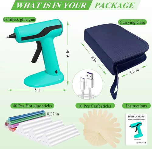 Vista 6 de MONVICT - Pistola de silicón inteligente con apagado automático, kit de mini pistola de pegamento sin cable con batería de 2.2A, bolsa